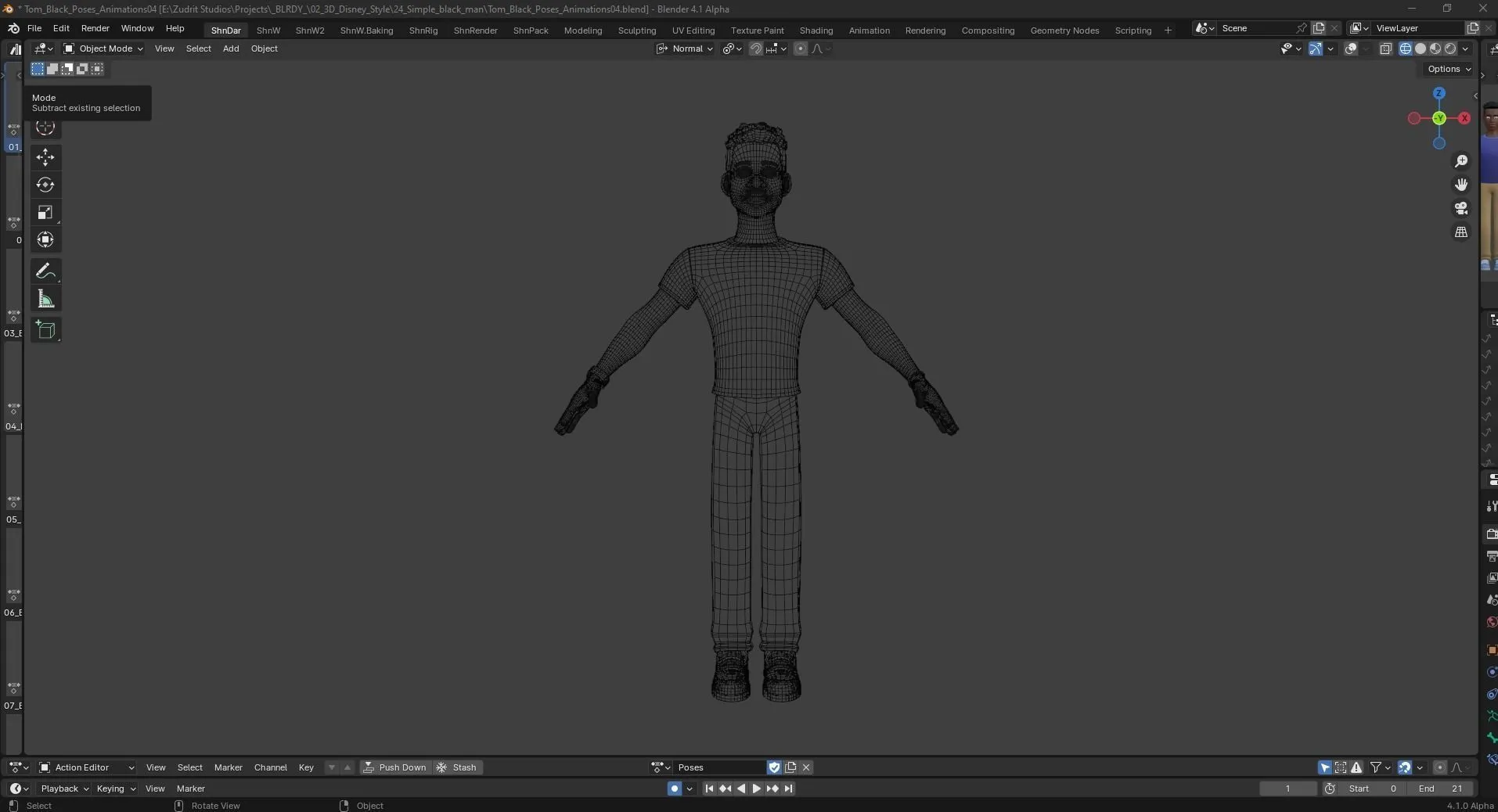 Customizable Black Man Character clean quad topology wireframe mesh